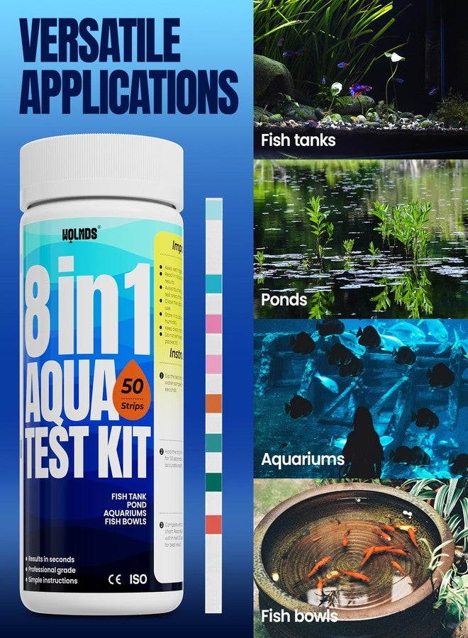 شرائط اختبار أحواض السمك - طقم اختبار مياه أحواض السمك 8 في 1: طقم اختبار أحواض السمك للمياه العذبة والمالحة، 50 شريطًا، سريع ودقيق لقياس الأمونيا، ودرجة الحموضة، والصلابة، والمزيد، طقم اختبار مياه البرك للكشف عن الرصاص - Image 3